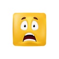 Emotional square shape. Basic geometrical figure with scared facial expression. Vector illustration of a yellow emoticon isolated