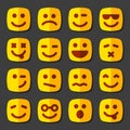 Emotional square yellow faces icon set Royalty Free Stock Photo