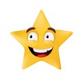 Emotional star shape. Basic geometrical figure with smiling facial expression. Vector illustration of a yellow emoticon isolated