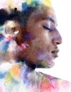 A paintography portrait mixed with a colorful abstract painting