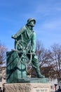 Emotional statue of sailor at the helm, honoring ones lost at sea, Fisherman`s Memorial, Gloucester, Mass, 2018