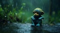 Emotional Storytelling: Monkey Under The Rain - Dark Azure And Green Wallpaper