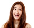 Emotional teen girl happy ecstatic ecstasy smiling and looking t