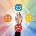 Emotional transformation: turning bad customer feedback into happiness. Royalty Free Stock Photo