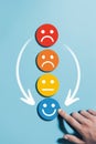 Emotional transformation: turning bad customer feedback into happiness. Royalty Free Stock Photo