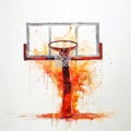 Emotional Watercolor Painting Of Basketball Hoop With Splashing Water