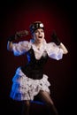 Emotional woman in steampunk costume Royalty Free Stock Photo