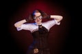 Emotional woman in steampunk costume Royalty Free Stock Photo