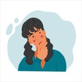 Emotional Women portrait, hand drawn flat style design concept illustration of pensive girl, female face and shoulders