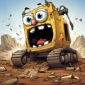 Emotionally Charged Cartoon Bulldozer Drives Through Dirt Road