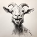Emotionally Charged Goat Portrait Quick Outlines Sketch In Charcoal