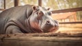 Emotionally Charged Portrait Of A Hippo On A Wooden Platform