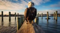 Emotionally Charged Portraits: A Bald Eagle Perched On The Dock