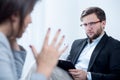 Emotionally unstable woman during psychotherapy Royalty Free Stock Photo