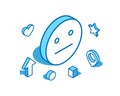 Emotionless emoji blue line isometric illustration. Expressionless, indifferent 3D banner template.