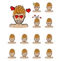 Emotions blonde hair expressions. Vector cartoon style Royalty Free Stock Photo