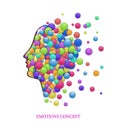 Emotions concept, fulling heads with colored rounds, inner happiness, Royalty Free Stock Photo