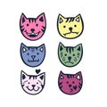 Emotions. Icons. Faces cats. Vector hand-drawn emoji isolated on white background. Set of animals emoticons. Cat emotions. Cat Royalty Free Stock Photo