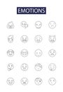 Emotions line vector icons and signs. Joy, Fear, Love, Hate, Anxiety, Surprise, Sadness, Disgust outline vector Royalty Free Stock Photo