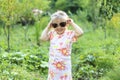 Emotions, little girl with sunglasses laughing Royalty Free Stock Photo