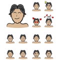 emotions man middle parting hair male character. Handsome man emoji with various facial expressions. illustration in Royalty Free Stock Photo