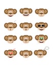 Emotions monkey set. Smiling, bored, enamored, sleepy, sad and other emotions chimpanzees collection.