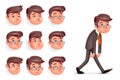 Emotions Pleased Happy Satisfied Tired Weary Fatigue Melancholy Sad Businessman Walk Cartoon Design Character Vector