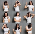 Emotions set of young woman at studio background