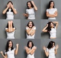 Emotions set of young woman at studio background