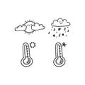 Emotions weather forecast - sunny and rainy weather, thermometer