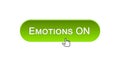 Emotions on web interface button clicked with mouse cursor, green color design