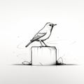 Emotive Sketch Illustration Of A Bird Perched On A Block