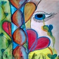 Emotive Watercolor Sketch Mixed Media Chalk Composition Abstract Heart Emotive Falling Heart Teardrops of Love