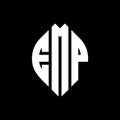 EMP circle letter logo design with circle and ellipse shape. EMP ellipse letters with typographic style. The three initials form a