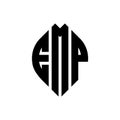 EMP circle letter logo design with circle and ellipse shape. EMP ellipse letters with typographic style. The three initials form a