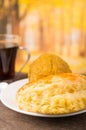 Empanada and bolon with coffee, good breakfast to start the day