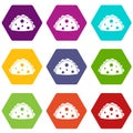 Empanada, cheburek or calzone icon set color hexahedron