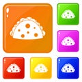 Empanada, cheburek or calzone icons set vector color