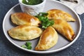 Empanadas with chimichurri sauce. Traditional Latin American cuisine