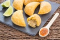 Colombian empanadas on the wooden table