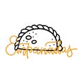 Empanadas Elegant Linear Art Illustration Logo. land drawn lettering sign with one Empanada