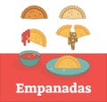 Empanadas vector illustration set showing filling and sauce