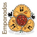 Empanadas. Funnny cartoon character. Vector isolated background