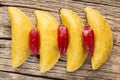 Empanadas and hot pepper on wooden background, traditional Colombian food Royalty Free Stock Photo