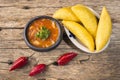 Empanadas with hot sauce, traditional Colombian food Royalty Free Stock Photo