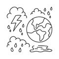 World with cloudy rain vector illustration with simple hand drawn design