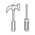 Screwdriver and hammer vector illustration with simple hand drawn Royalty Free Stock Photo