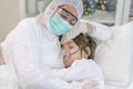 Mother Embracing an Intubated Kid Having a Contagious Respiratory Disease Royalty Free Stock Photo