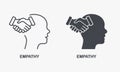 Empathy and Compassion Silhouette and Line Icon Set. Human Head and Agreement Handshake Pictogram. Solidarity, Emotional