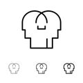 Empathy, Feelings, Mind, Head Bold and thin black line icon set